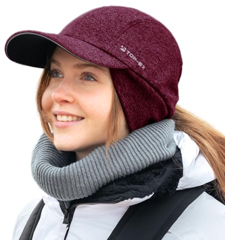 TOP-EX M/L/XL Casquette de baseball imperméable pour femme Hiver avec cache-oreilles Queue de cheval Bonnet chaud avec doublure en polaire Femme Course Bonnet d'hiver réfléchissant, M-L