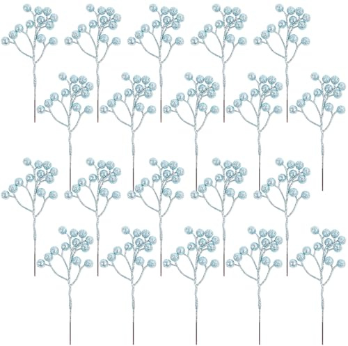 Fangoo 20 Pack 18 cm Christmas Artificial Light Blue Berries Stems Holly Berries Berries Picks Berry Branches for Christmas Tree Xmas Wreath Crafts Wedding Home Decoration