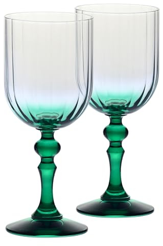 Krosno Bicchieri da Vino Set di 2, 300 ml, Stelo Verde, Collezione Bubble