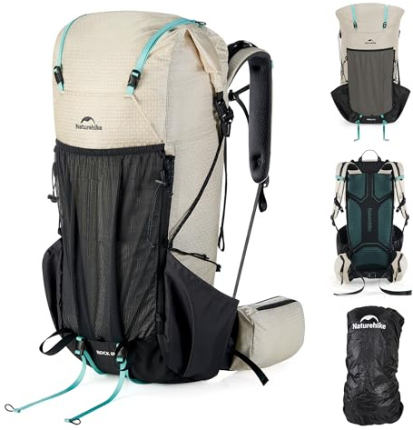 Naturehike Rock 2.0 uppgraderad 30/45/60 l ryggsäck inre ram vandringsryggsäck män kvinnor med regnskydd trekkingryggsäckar för utomhus camping resor backpacking, Vit, 60L/L