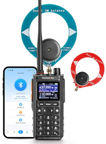 Radioddity GS-10B Pro Amatörradio, 8W Dual Band Portabel Walkie Talkie med Spektrum i Realtid, HF SSB CW Flygradio-mottagare, App-programmering, 999 CH, SW & MW Donut-antenner för POTA & Field Day