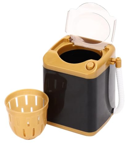 Jiawu Mini Machine à Laver électrique Dorée pour Enfants, Machine de Nettoyage de Simulation avec Tuyau de Vidange, Nettoyeur de Brosse Portable alimenté par Batterie pour Outils de Maquillage, (GOLD)