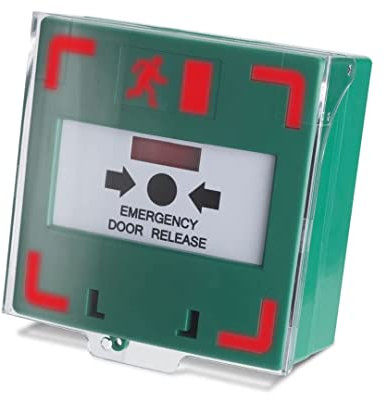 SecureMyDoor - Resettable Call Point Emergency Exit Door Lock Release Switch - Surface Mount with LED Status Indicator & Sounder | Green Plastic | Manual Override for Magnetic Locks Access Control