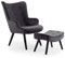 Menzzo Fauteuil Scandinave Noir avec Pouf Repose Pied Salon | Revêtement Velours | Pieds en Bois | Assise Moelleuse et Confortable | Modèle Lylou | L64 x P48 x H100 cm | Hauteur Assise 42 cm