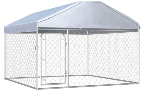 vidaXL Canile da Esterno con Tetto Alto Robusto Elegante Comodo con Serratura Recinzione Recinto per Cani Box Gabbia 200x200x135 cm in Acciaio Zincato