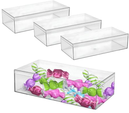 Hammont Rectangle Acrylic Box - Shelf Organizer Bins - Clear Storage Containers - Candy Party Favors | Bathroom Storage | Makeup Cosmetic Organization | 7.5x3.75x2 (4 Pack)