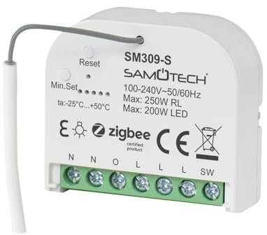 SAMOTECH Zigbee Dimmer, no neutral wire required. Can be used on its own or with retractive light switches. Compatible with Home Assistant and Philips Hue (SM309-S)