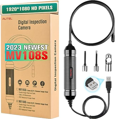 Autel MaxiVideo MV108S Caméra Inspection Numérique, Plus Récente Que la MV108, Endoscope Industriel USB 8.5 mm, Étanche IP67, Caméra Endoscopique HD 1920p, Cordon Flexible de 39.37 Pouces