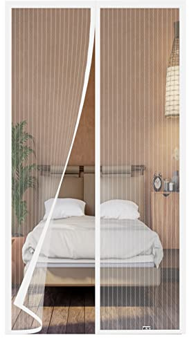 Moustiquaire Porte Fenetre Magnétique 120x210 cm, Rideau Convient à Toutes les Tailles de Portes de Balcon, de Portes de Salon, Extérieures,Coulissantes, etc. Blanc