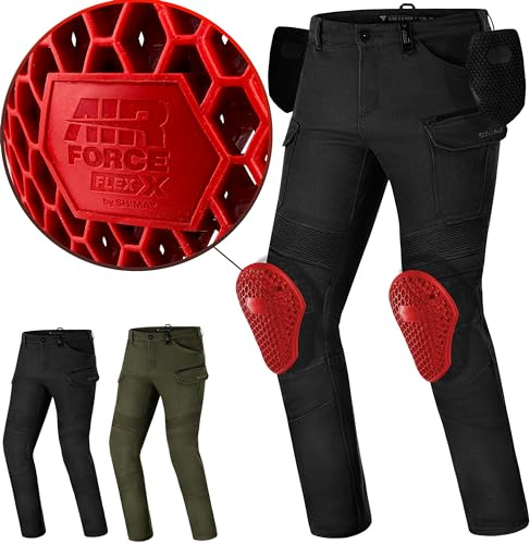 SHIMA Giro Motorrad Hose Herren mit Protektoren Airforce Knieprotektoren Motorradhose Kurzgrößen Hosen für Mann Protektorenhose Textilhose Urban Stretch Cargohose Lang (Männer, Schwarz, 38/34)