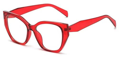 Long Keeper Blaulicht Filter Brille Damen Katzenaugen Computerbrille Anti Blaues Licht Anti Überanstrengung der Augen (Rot Klar)