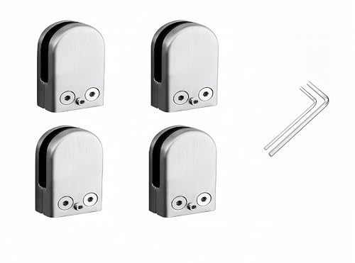 Glashållare rostfritt stål 4 stycken glasklämma glasklämmor glasklämma spegelhållare glashylla hållare för 6–8 mm tjocka glasräcken, akrylglas och trägolv (4 stycken 6–8 mm)