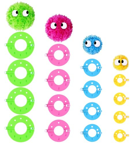 8 Set 16 Piezas Pom Pom Maker, Herramientas De Fabricación De Pompones, Pompones Hechos A Mano Bricolaje, 4 Tamaños (3.5/5.5/7 Y 9 Cm) 16 pezzi Pom Pom Maker, Pompon per Maglieria a Telaio, Pompon Fat