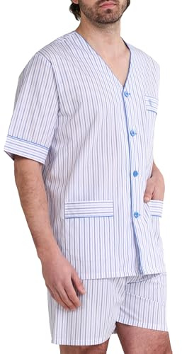 El Búho Nocturno Pyjama Homme Été Court Judo Popeline à Rayures Pyjamas pour Hommes, 100% Coton, Rose 4546, S