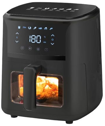 Cookitch AIR FRYER 5L BLACK – Freidora de Aire con Pantalla LED, Capacidad 5L, 1350W, Ventana Transparente, Temperatura 80–200°C, Temporizador 60min – Sin Aceite, Saludable, Compacta