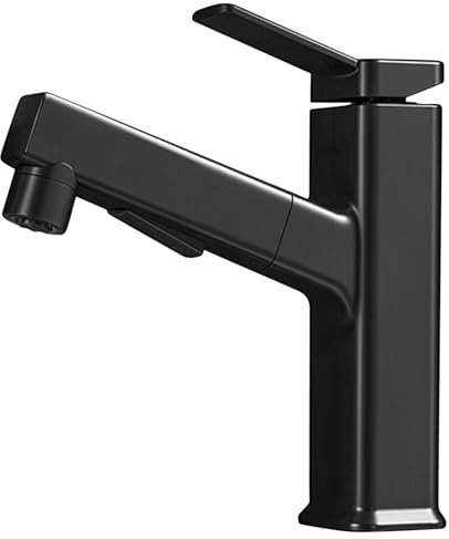 Tatqilo Bathroom Taps, Pull-Out Basin Mixer Tap with 3 Spray Modes, Single Handle Bathroom Sink Taps with Hot and Cold Water Pipes, Modern Brass Monobloc Faucet for Bathroom,Cloakroom,Bar,RV,Black