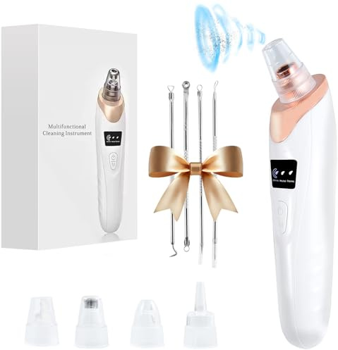 Aspirateur de points noirs, aspirateur de pores avec 3 modes de puissance d'aspiration réglables, outil de nettoyage en profondeur des pores avec 5 têtes d'aspiration remplaçables