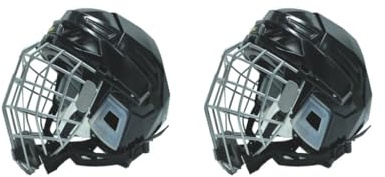 2 set casco da hockey nero con sottogola casco pattinaggio su ghiaccio per allenamento competizione S