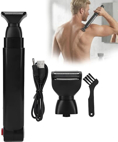 Rasoio per schiena da uomo, rasoio elettrico con manico telescopico da 46 cm e testa regolabile, ricaricabile USB, 2 in 1 con testa larga e rifinitore di precisione per schiena, petto, addome, spalle