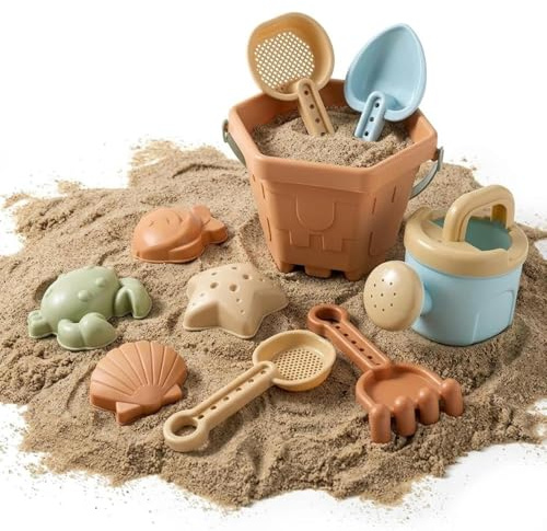 Sand Toys For Kids - 10 PCS Beach Toys Set With Bucket And Shovel | Watering Can & Starfish Molds | Outdoor Fun Sand Tools For young children | Summer Water Games For Boys Girls