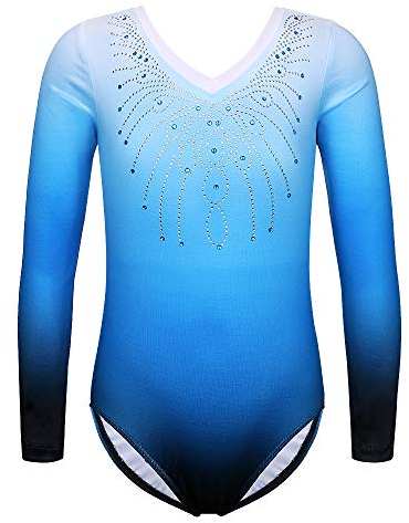 ZNYUNE Mädchen Farbverlauf Gymnastikanzug Langarm Kinder Gymnastik Trikot Klassisch 152 Blue 8A