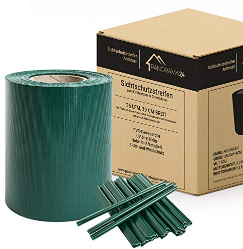 Panorama24 Valla de PVC verde RAL6005, 70 metros x 19 cm, incluye clips de fijación, doble varilla para valla de jardín, lámina opaca