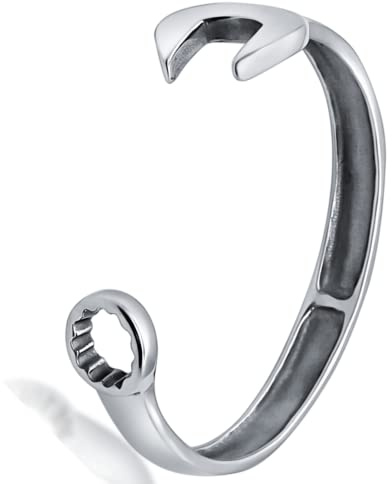 Bracelet jonc en acier inoxydable 316L pour hommes en argent - Outil de clé de mécanicien