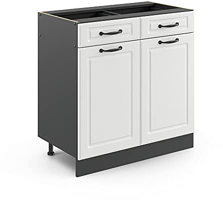 Vicco Küchenunterschrank R-Line, Weiß Landhaus/Anthrazit, 80 cm ohne Arbeitsplatte