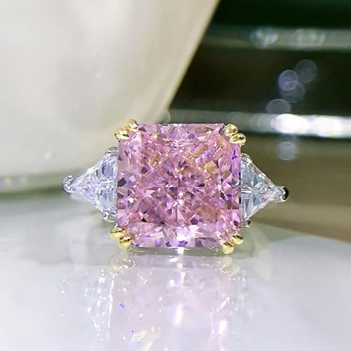 DJMJHG 100% 925 Sterling Silber 10 × 10 mm rosa High Carbon Diamond Ice Flower Cut Ringe für Frauen Hochzeit feinen Schmuck 9