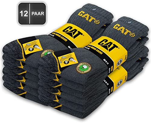 Caterpillar 12 pares de calcetines de trabajo para mujer y hombre, calcetines de trabajo, tallas 35-50, 12 Pairs Gris, 39-42