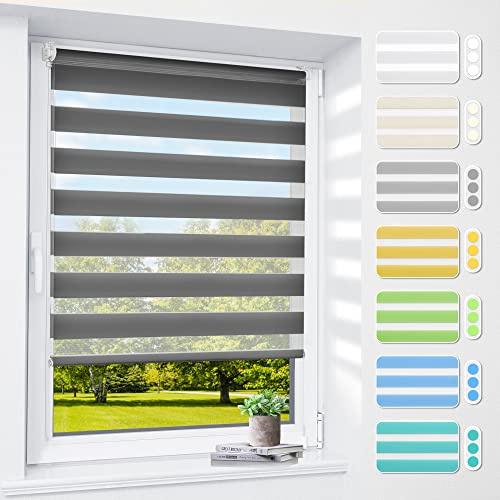 Doppelrollo klemmfix ohne Bohren & mit Bohren, 90x150cm (BxH) Stoffbreite 90 cm Anthrazit, 3-in-1 Duo Rollo für Fenster & Tür, Fensterrollo innen lichtdurchlässig & verdunkelnd, Klemmrollo Rollos