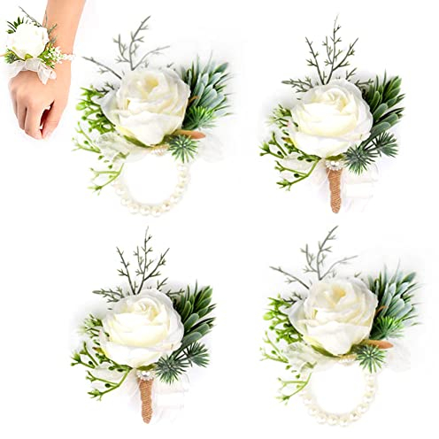 Toter Blumenknopf und Handgelenksblume Set 4 Stück Corsage für Braut und Bräutigam - Hochzeiten, Bankette, Jubiläumsfeierlichkeiten