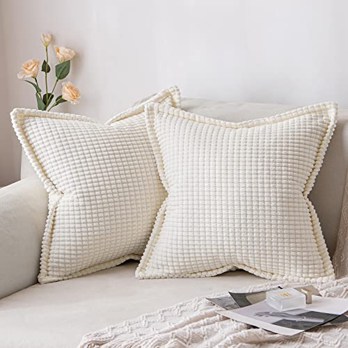 MIULEE Set of 2 Throw Pillow Covers Soft Granula Square Home Decorations for Sofa Chair Bedroom Living Room Kitchen Decorative Fluffy Pillowcases 16x16inch 40x40cm Beige