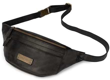 DRAKENSBERG Leder Bauchtasche 'Mel' für Damen und Herren - Lässige Hüfttasche und Gürteltasche, 2L - Vintage-Schwarz, DR00309
