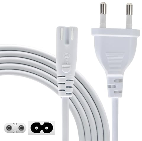 AJTECH® Samsung Câble TV 3M Fiche Européenne - IEC C7 Câble d'alimentation Certifié 2 Pôles - Compatible PS5 PS4 Slim Euro Cordon Alimentation Xbox Séries X Imprimante LG TV - 3-Mètre Blanc