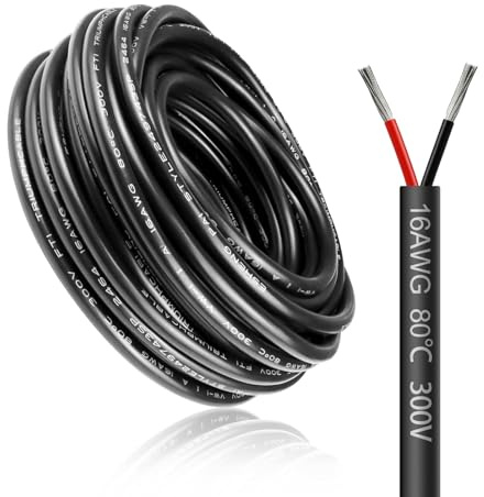 LightingWill 32.8FT/10M 16AWG 2x1.5mm² Electrical Wire 2 Core Cable, 16 Gauge 5V/12V/24V/240V/300V Low Voltage Extension Cable, Tinned Copper Wires, Flexible, High Temperature Resistant