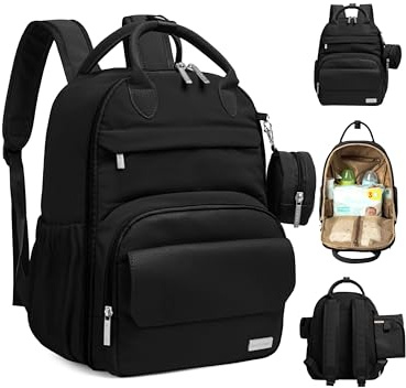 KeaBabies Diaper Bag Backpack - Multifunctional Travel Diaper Back Packs, Maternity Baby Changing Bags, Compact 18L Capacity, PU Leather, Waterproof, Unisex, Nappy Changing Pad (Trendy Black)
