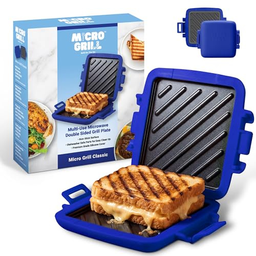 Micro Grill Classic™ Microwave Sandwich Maker, Microwave Grill, Toaster, 3 Minute Grilled Cheese Sandwich Maker, Thick Silicone Cover, Safe Food Grade, Panini Press, Dishwasher Safe (Blue, Regular)