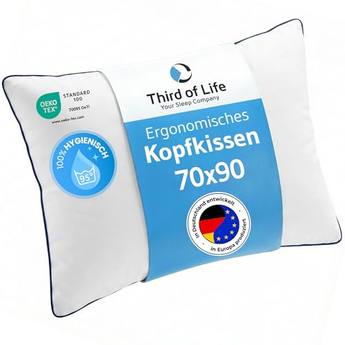 Kopfkissen 70x90 inSPIRO, Premium Kissen von Schlafexperten entwickelt, Ergonomisches Schlafkissen für Seitenschläfer, Rückenschläfer, Bauchschläfer, Ideales HWS Nackenstützkissen, Pillow made in EU