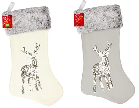AKEDE Christmas Stocking - 18 Large Christmas Stockings Reindeer Xmas Stockings For Kids Women Men Xmas Decorations Stockings Gifts Holding Set For Christmas Tree Family Holiday Party - 2 Pcs