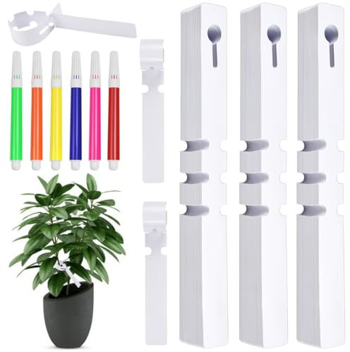YBCCBY 300 Stück Pflanzenschilder zum Beschriften Pflanzenstecker Kunststoff Pflanzenetiketten Gartenschilder Wetterfeste mit 6 Marker Schlaufenetiketten Pflanz Stecketiketten für Drausse(21 * 2cm)