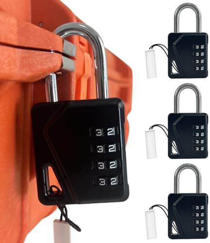 LAFENLIN 4 Pack Combination Lock, Travel Locks with Writable Tag, 4 Digit Padlock Keyless for Luggage, Locker, Gym, Backpack, Backyard Gate, Hasp, Case, Indoor, Outdoor, Weatherproof (Black)