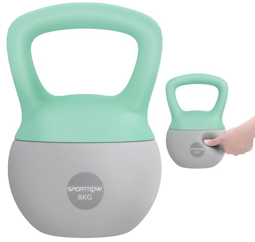 SPORTNOW Pesa Rusa 8 kg, Soft Kettlebell Relleno de Arena Metálica y Mango Antideslizante, para Entrenamiento Culturismo en Casa, Gimnasio, Verde Menta y Gris