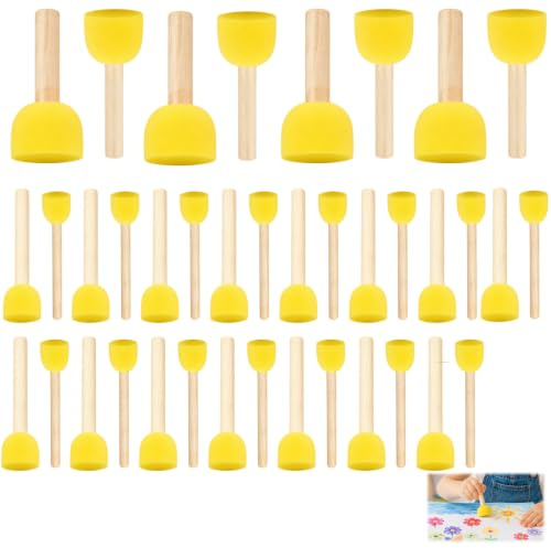 30 Piezas Redondos De Esponja,Set De Pinceles De Sellos para Manualidades,Brocha De Esponja Pintura,DIY Y Arte,Juego En 4 Tamaños,Lavables,Reutilizables,con Mango De Madera Y Seguros