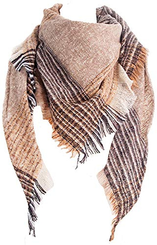Wander Agio Womens Warm Scarf Triangle Shawls Scarves Stripe Plaid Fichu Rough Big Plaid Brown 26