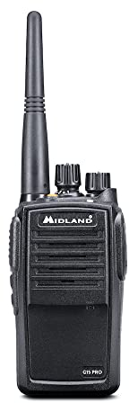 Midland G15 PRO Funkgerät IP67, Walkie-Talkie, 32 PMR446 Kanäle, 1600 mAh Li-Ion-Akku, Standlader und Wandadapter, Schwarz