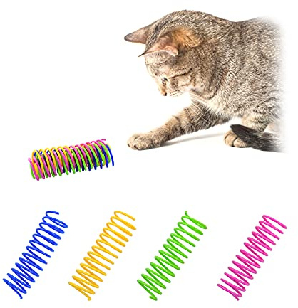 Andiker Giocattoli per gatti da interni, 8,5 cm, 4 colori, set di giocattoli a molla per gatti, leggeri, resistenti, ad alta elasticità, molle a spirale per gatti a squarciare, mordere, cacciare per