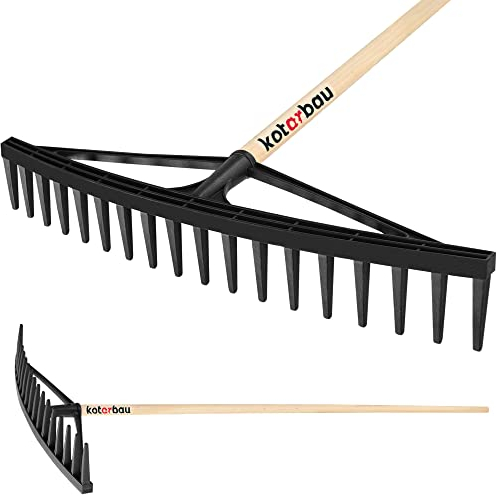 KOTARBAU® Râteau Robuste 610 mm 18 Dents avec Manche Râteau à Feuilles rateau Jardin ramasse Feuilles mortes rateau a Feuille en Plastique Noir Balai Gazon rateau Feuilles Cailloux râteaux