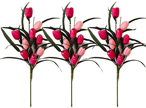 BELUAPI Lot de 3 bouquets de tulipes artificielles en polyuréthane, 50,8 cm, 9 têtes de tulipes artificielles avec feuilles vertes pour la maison, le bureau, les fêtes de mariage