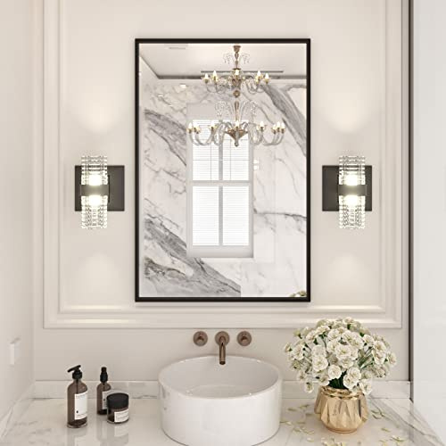 LOAAO 24X36 Black Rectangle Bathroom Mirror Wall, Matte Black Aluminum Alloy Frame, Hangs Vertically or Horizontally, Easy to Install